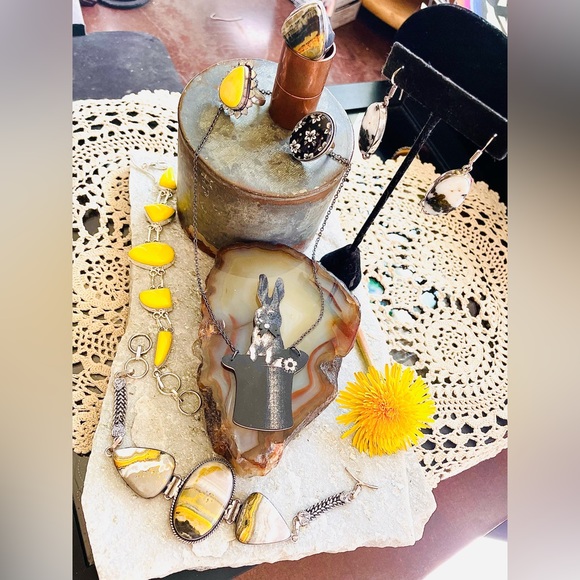 Spectacular 925 Fall Jewelry Yellow Turquoise Bumblebee Sterling Jewelry VTG - Picture 13 of 16